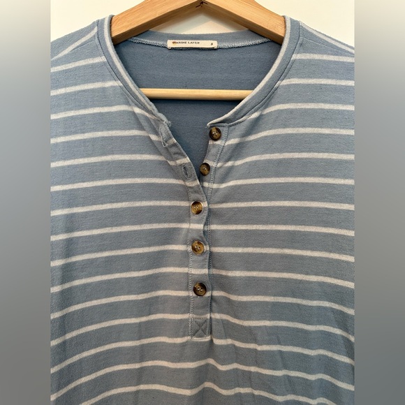 Marine Layer Double Knit Henley Long Sleeve Top in Light Blue/White Stripe Small - Picture 6 of 13